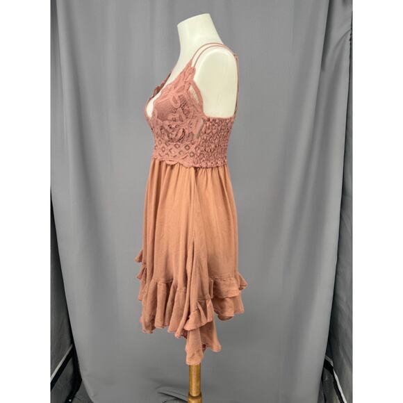 Free People Dress Womens Large Dusty Rose Adella Slip Lace Fairy Boho Coquette - Picture 6 of 14